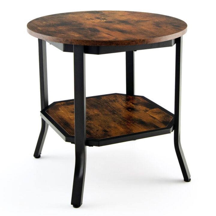 Hivvago 2-Tier Round End Table with Storage Shelf for Living Room