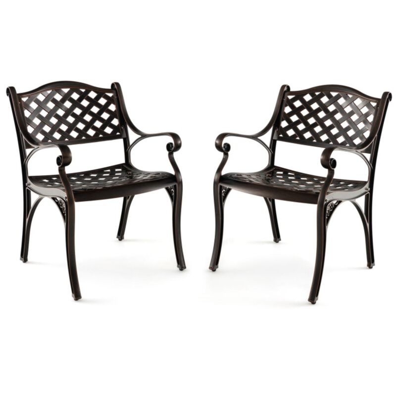 Hivvago Cast Aluminum Dining Chairs Set of 2 with Patio Chairs Armrests Flower Pattern