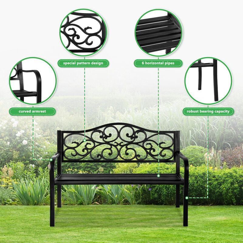 50in Waterproof Iron Garden Patio Outdoor Bench