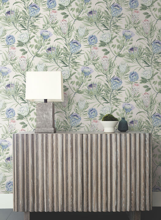 Protea Cream & Blue Wallpaper (Set of 2)