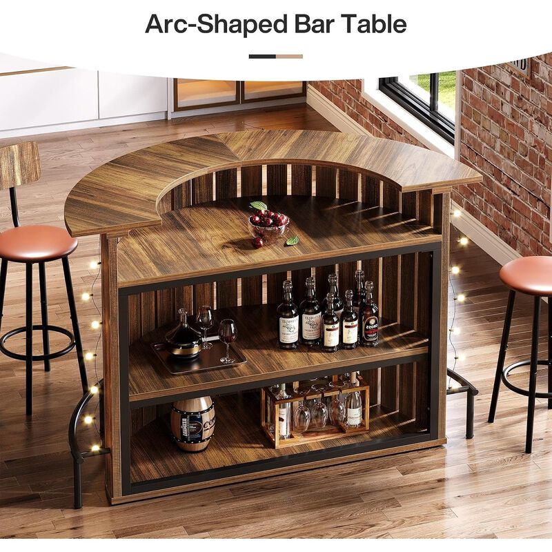 Tribesigns Farmhouse Arc-Shaped 4-Tier Wood Bar Table with Footrest image number 3