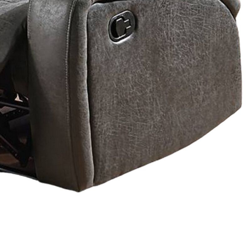 Charles Manual Recliner Chair, Smoke Gray Faux Leather, Solid Wood - Benzara