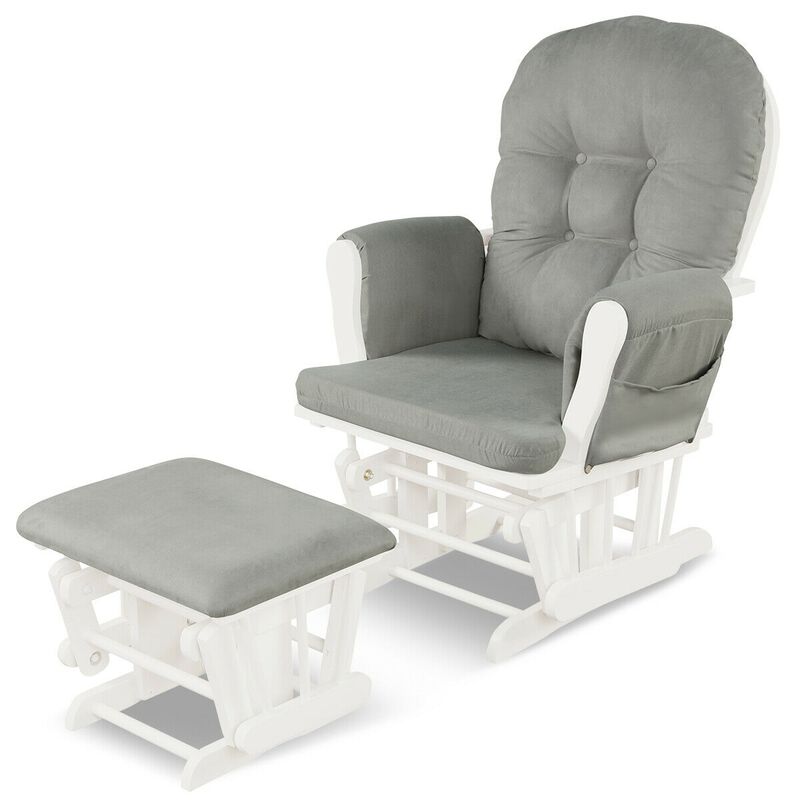 Wood Glider and Ottoman Set with Padded Armrests and Detachable Cushion