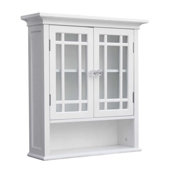 Teamson Home Neal Removable Wooden Wall Cabinet with 2 Glass Doors- White