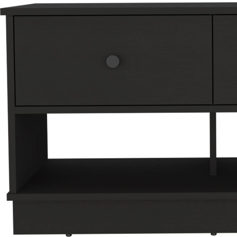HomeRoots 36" Black Wood Storage Bench With Drawers And Shelves image number 2