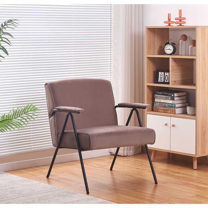 Cloth leisure, black metal frame recliner, for living room and bedroom, brown