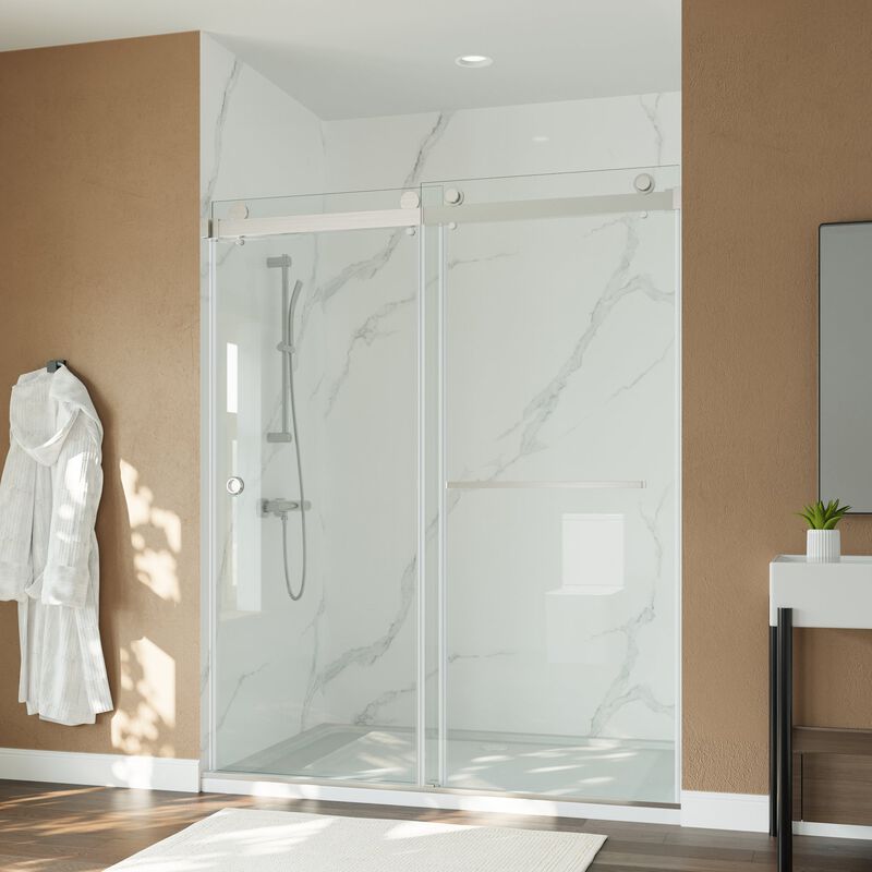 Frameless Stainless Steel Shower Door, 8mm Dual-Sided Easy-Clean Glass with Impact Buffers