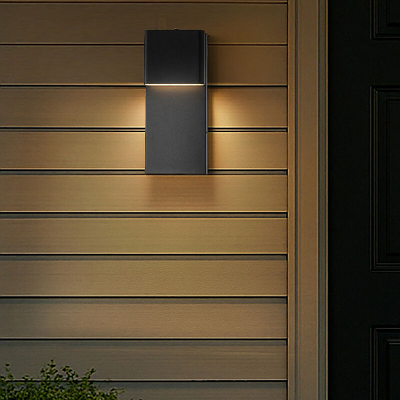 1-Light H13 in Modern Simple Square 10W Integrated LED Outdoor Wall Sconce with Dusk to Dawn Sensor in Matte Black for Porch Patio image number 1