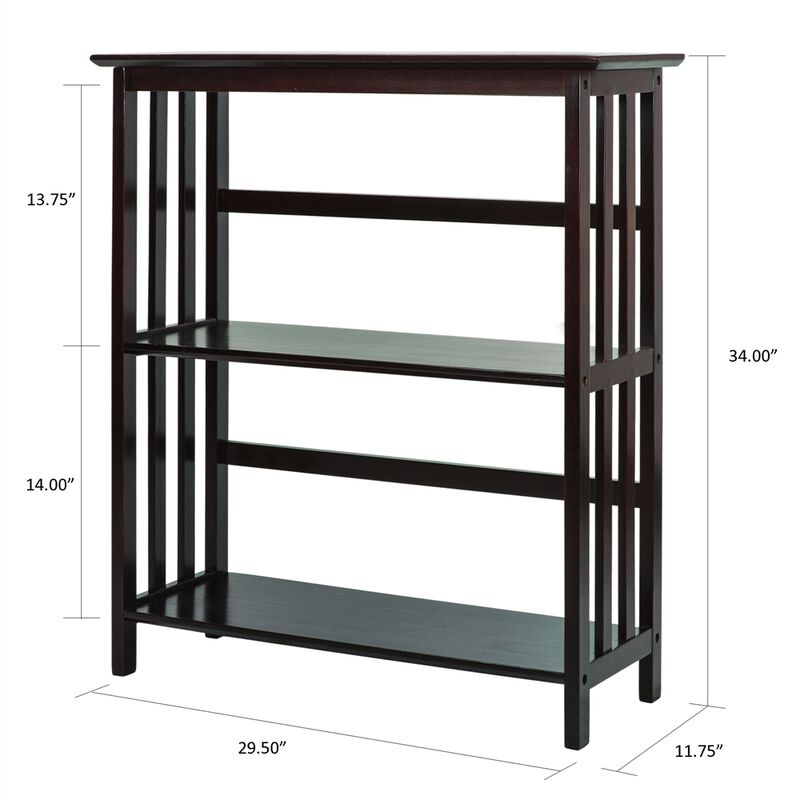 Mission Style 3-Shelf Bookcase-Espresso