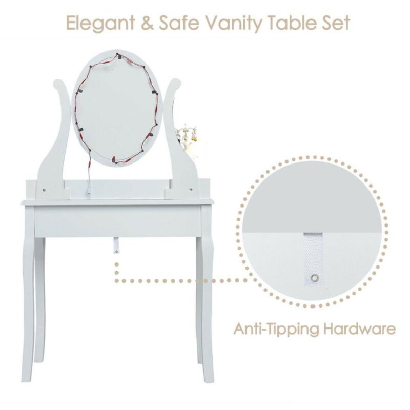 Hivvago 10 Dimmable Lights Vanity Table Set with Lighted Mirror and Cushioned Stool