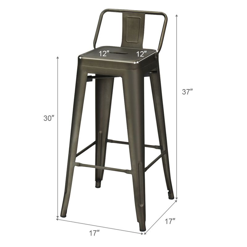 30 Inch Set of 4 Metal Counter Height Barstools with Low Back and Rubber Feet