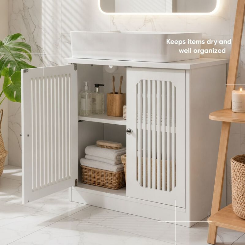 ELEMENT ACE Louvered Double-Door Floor-Standing Bathroom Vanity Cabinet Without Basin Adjustable Shelf Moisture Resistant Unit image number 4