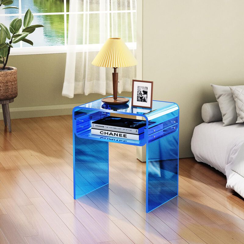 solaround Clear Acrylic End Table 2-Tier Bedside Nightstand for Living Room Bedroom