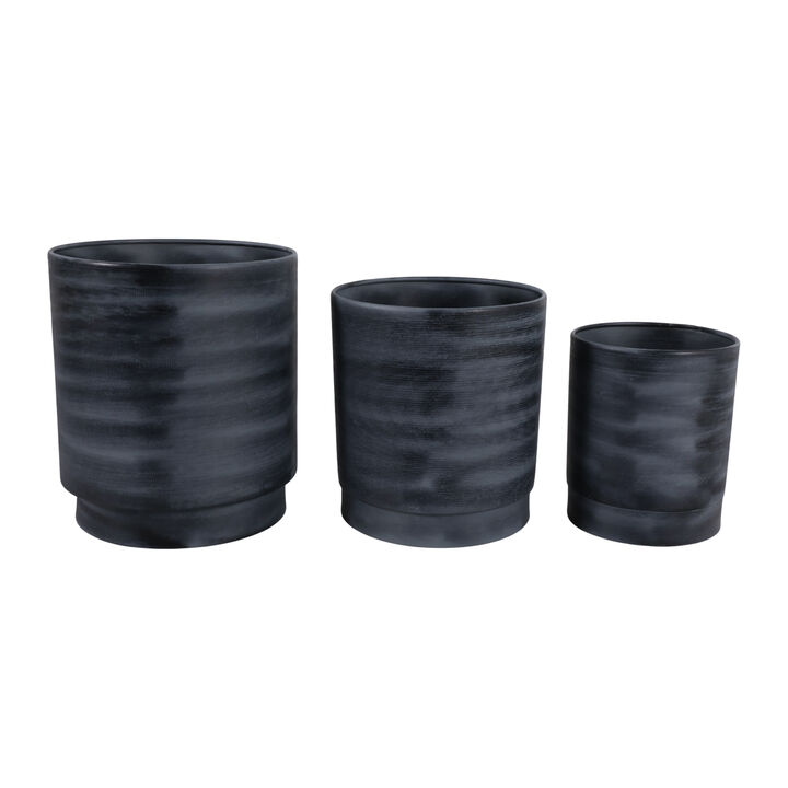 S/3 9/11/13" Tall Metal Pedestal Planters, Gray