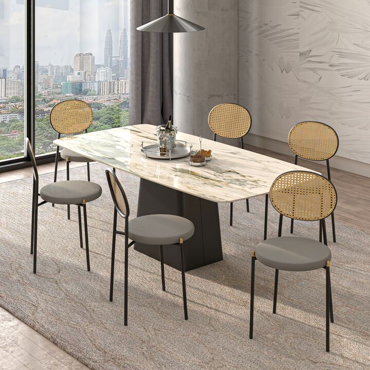 LeisureMod Euston Modern Dining Chair with Wicker Back and Velvet Seat, Indoor Kitchen, Dining Room, Home, Contemporary Side Chair Seating, Set of 2