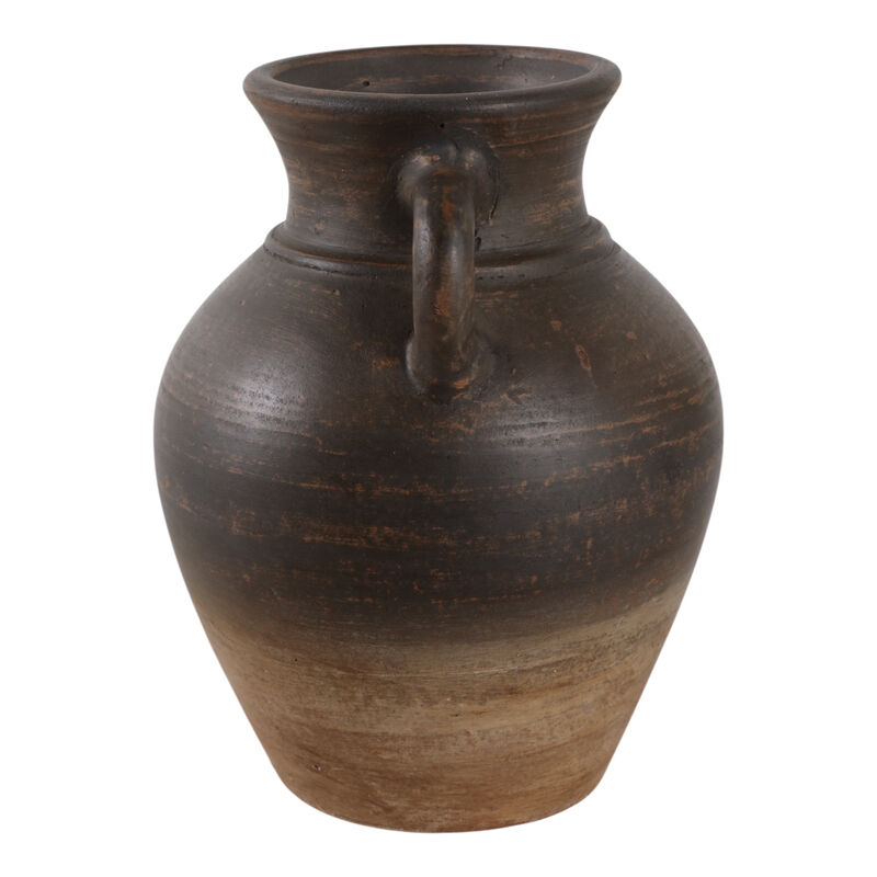 Terracotta, 9" Vase With Handles, Chocolate Brown image number 2