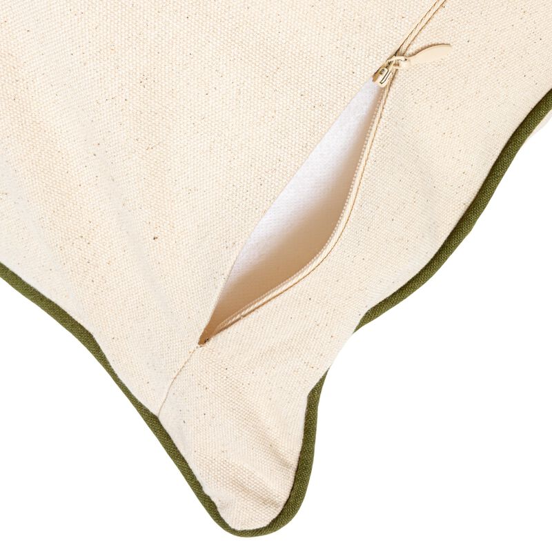 Cotton Lumbar Pillow with Fern Fronds Embroidery, Cream and Green image number 4