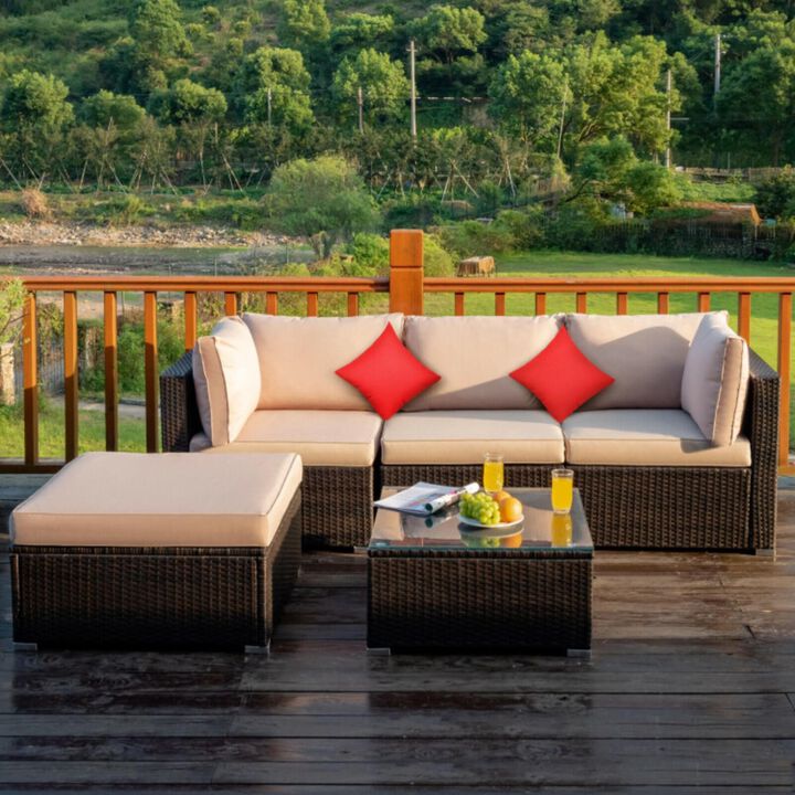 Hivvago 5 Pieces Outdoor Patio Rattan Furniture Set Sectional Conversation with Cushions