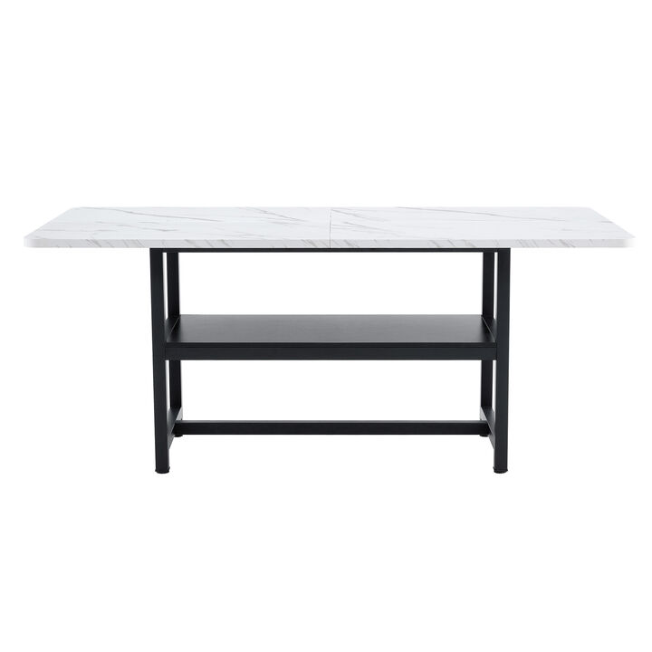 Whisen 71" Minimalist Dining Table with Storage Shelf, MDF Metal, Utility Table for Family Gatherings Living Room Kitchen