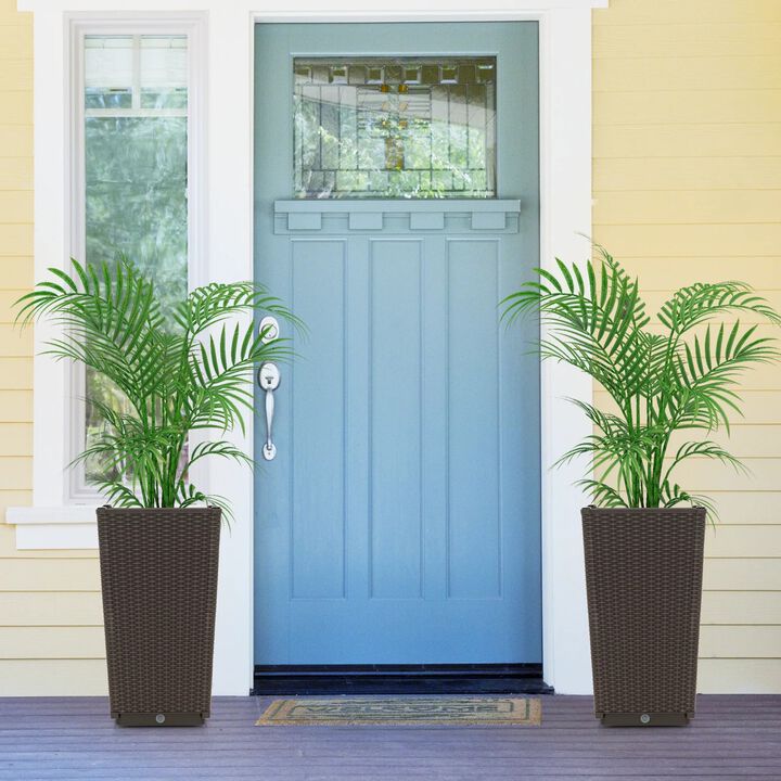 Outdoor Wicker Planter Set of 2 with Drainage Hole, Tall Flower Pots