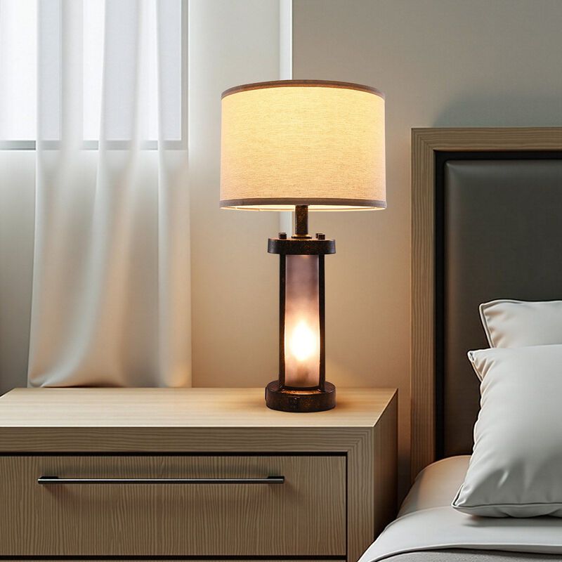 Farmhouse Bedside Table Lamps Set of 2 with Linen Shades, USB Charging Ports & AC Outlet image number 1