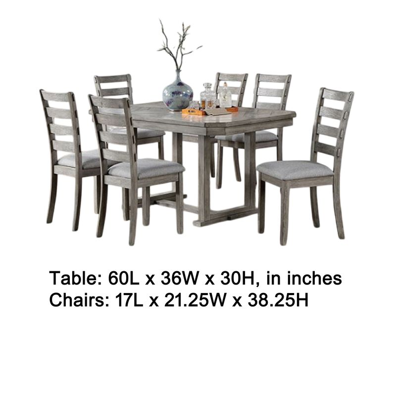 Lais 7pc Dining Table Set with 6 Ladderback Chairs, Rustic Gray image number 5