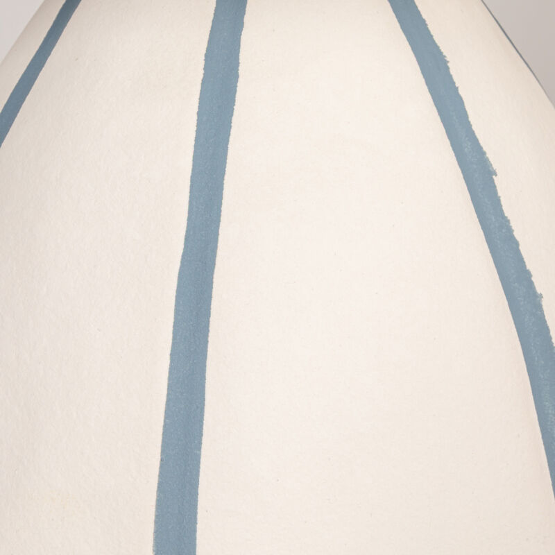 Stoneware Table Lamp with Hand-Painted Blue Stripes and Linen Shade image number 5