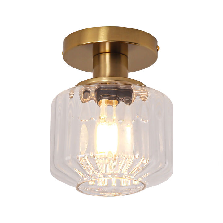 5.9" Wide Modern Gold Glass Semi Flush Mount Ceiling Light