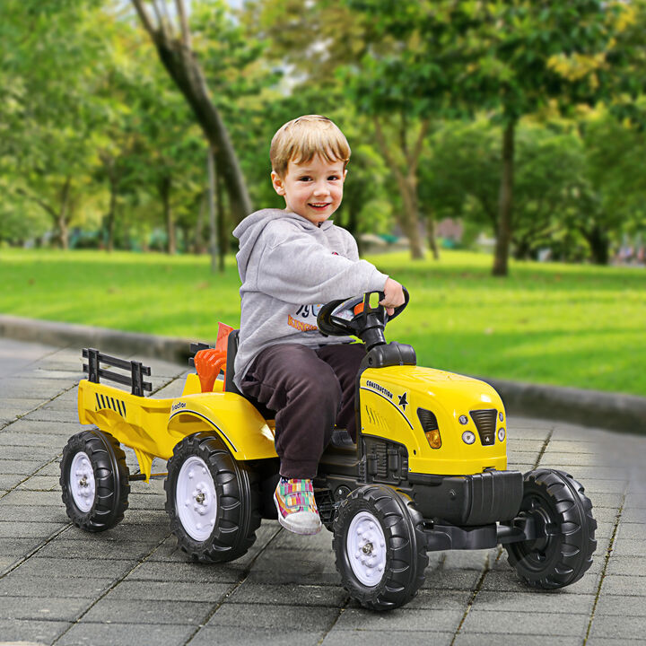 BreeBe Kids Ride on Tractor with Back Trailer, Shovel & Rake, Horn, Pedal Go Kart