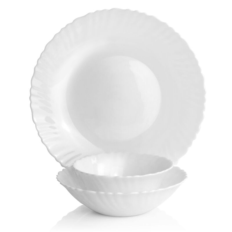 Gibson Ultra Radley 12 Piece Tempered Opal Glass Dinnerware Set in White