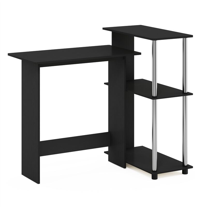 Furinno Furinno Abbott Corner Computer Desk with Bookshelf  Americano/Stainless Steel