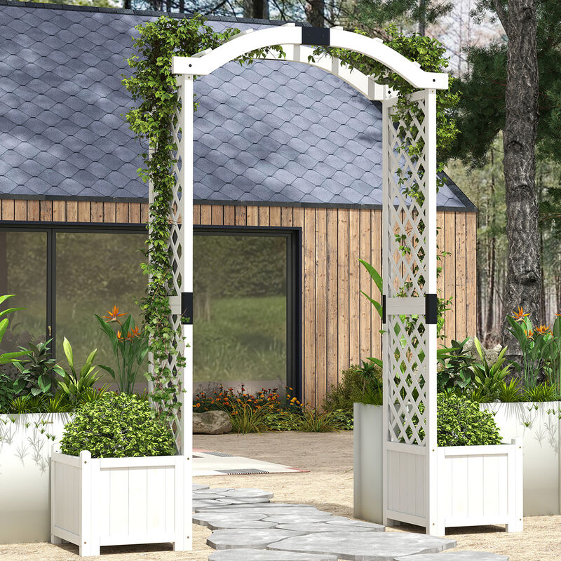 Trellis Arbor with Planter Boxes &ndash; Wooden Arch for Climbing Vines and Flowers