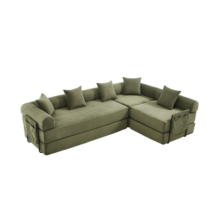 Merax Folding Corduroy Sofa Bed - Multi-Scene Convertible Sofa with Storage Pockets