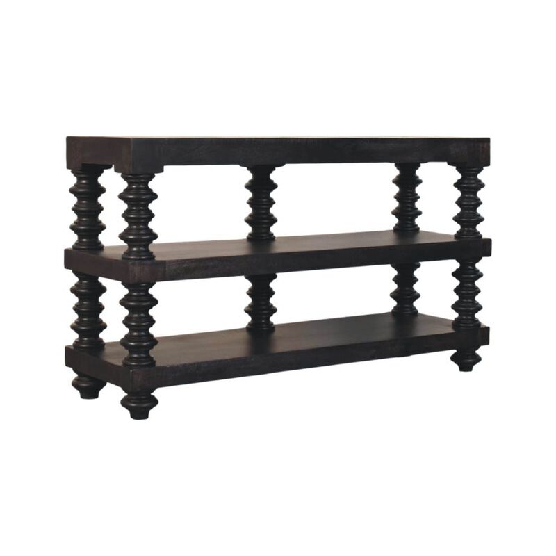 Artisan Furniture Solid Wood Spindle Shelf Console in Carbon Ash
