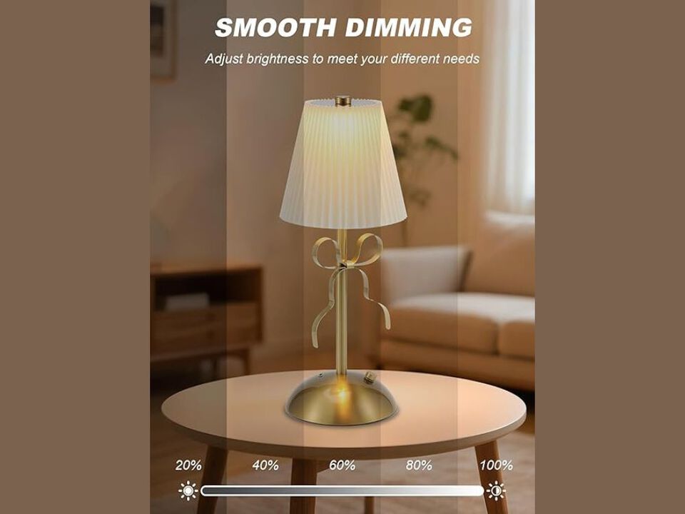 Cordless Table Lamp with 3 Color Modes Touch Dimmable Fabric Shade Gold