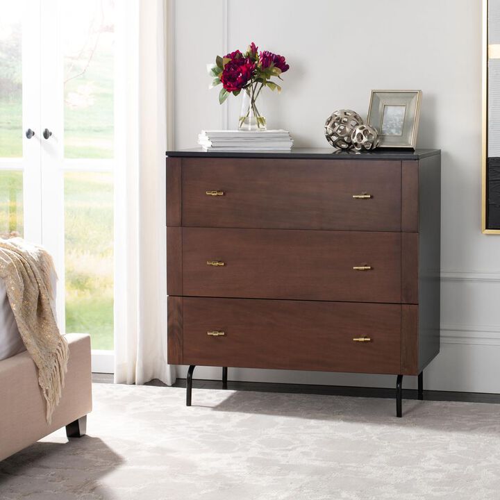 Safavieh Genevieve 3 Drawer Dresser, Black/Walnut