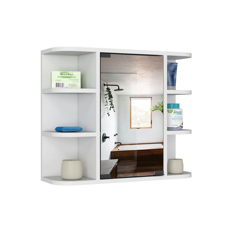 DEPOT E-SHOP Roma Mirrored Medicine Cabinet, Six External Shelves, Three Interior Shelves, Light Gray