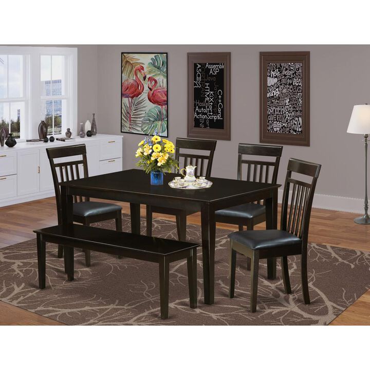 6 PC Dining room set-Top Kitchen Table and 4 Kitchen Chairs plus 1 Dining bench