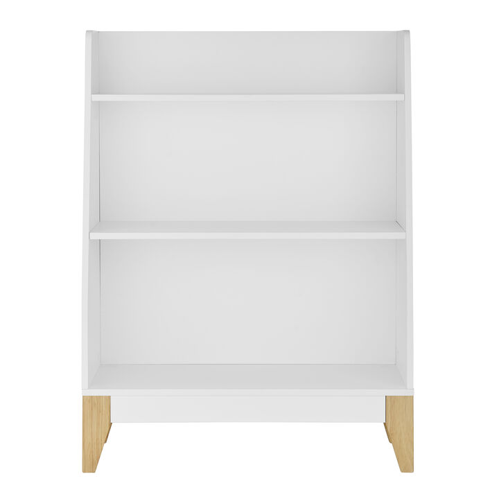 Steiner White 3-Tier Kids Book or Toy Figure Display Unit Freestanding Bookshelf with Contrasting Wood-Toned Legs