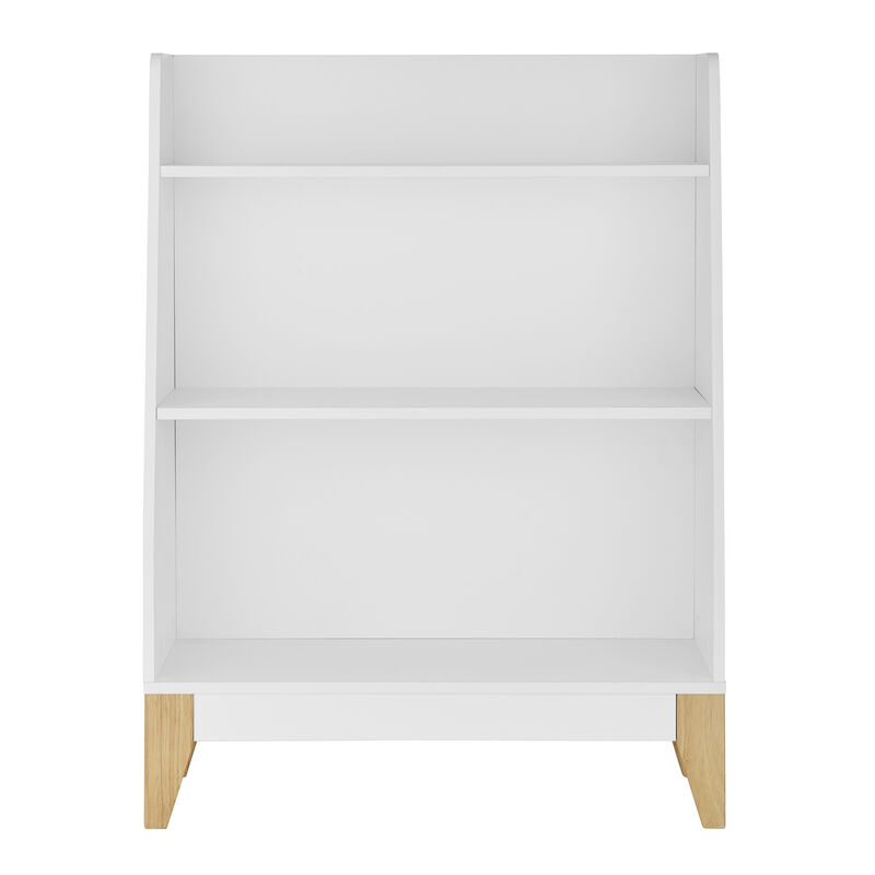 Steiner White 3-Tier Kids Book or Toy Figure Display Unit Freestanding Bookshelf with Contrasting Wood-Toned Legs
