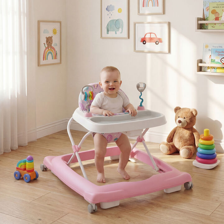 Foldable Baby Walker with Removable Seat and Adjustable Height