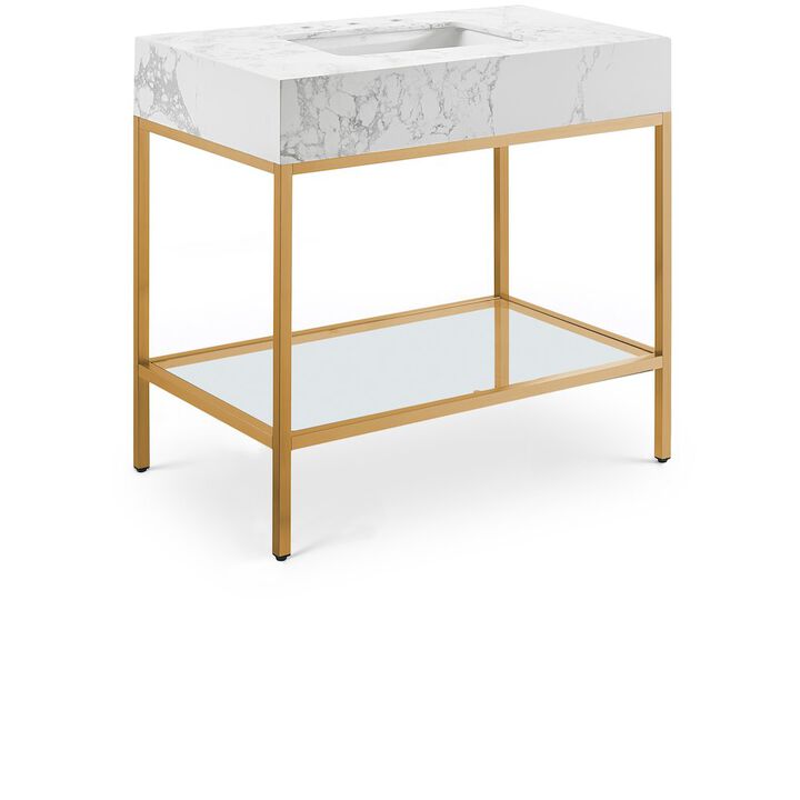 Meridian Furniture Marmo White Engineered Marble Bathroom Vanity