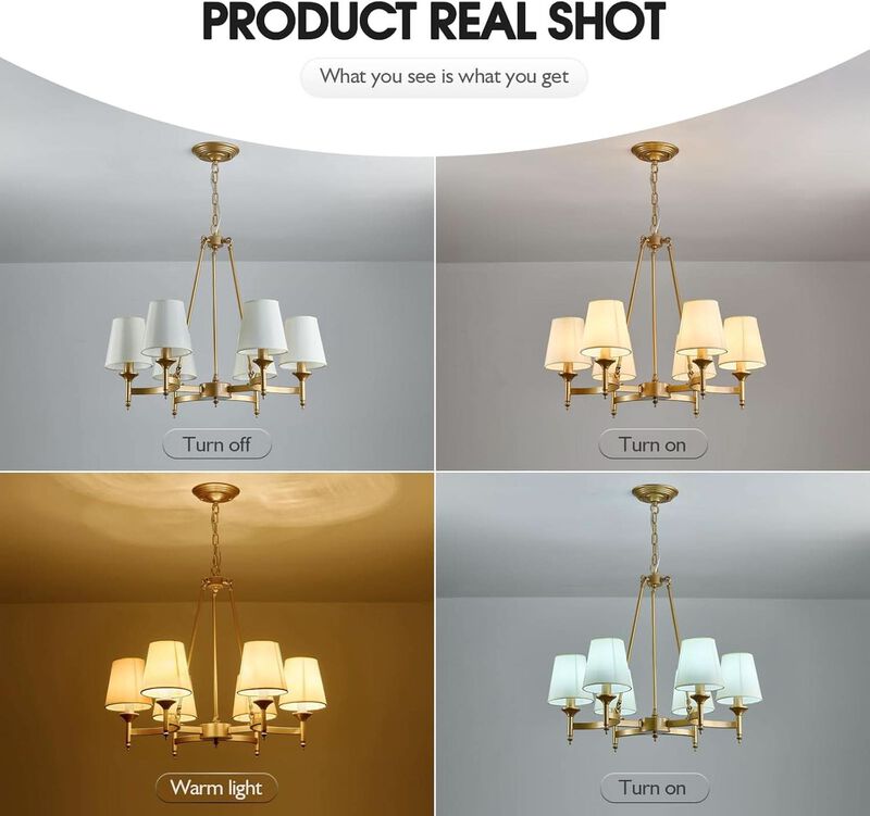 ShipItFurniture Gold Wagon Wheel Chandelier With White Linen Shade 6-Light image number 4