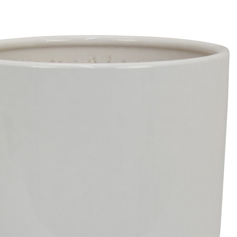 Lyna Accent Planter Set of 2, White Ceramic, Smooth Glossy Texture - Benzara
