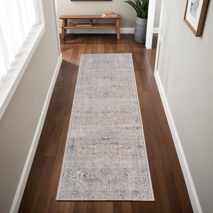 HomeRoots Oriental Distressed Runner Rug With Fringe
