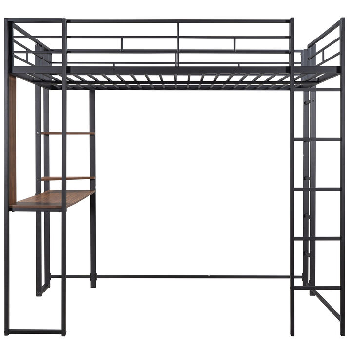 Merax Metal Loft Bed with 2 Shelves and 1 Desk