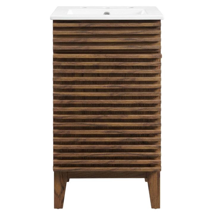 Walnut White 18-Inch Floor-Mount Bathroom Vanity Cabinet with Sink