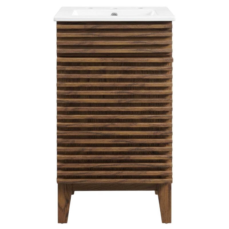 Walnut White 18-Inch Floor-Mount Bathroom Vanity Cabinet with Sink image number 1
