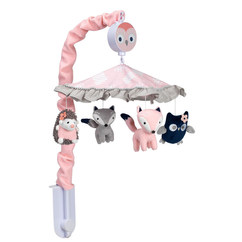 Lambs & Ivy Forever Friends Pink/Gray Woodland Owl/Fox Musical Baby Crib Mobile