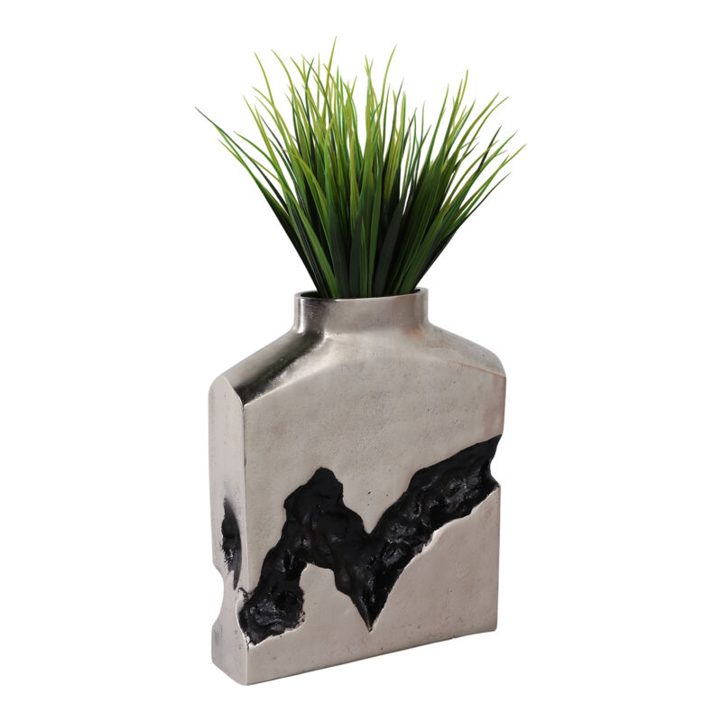 10x8" Carved Middle Metal Vase, Silver/ Black image number 1
